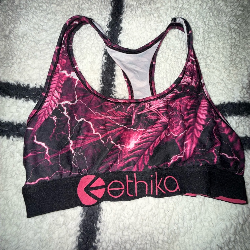 ethika Women's Hot Pink and Black Printed Racerback Swim Coverup Top